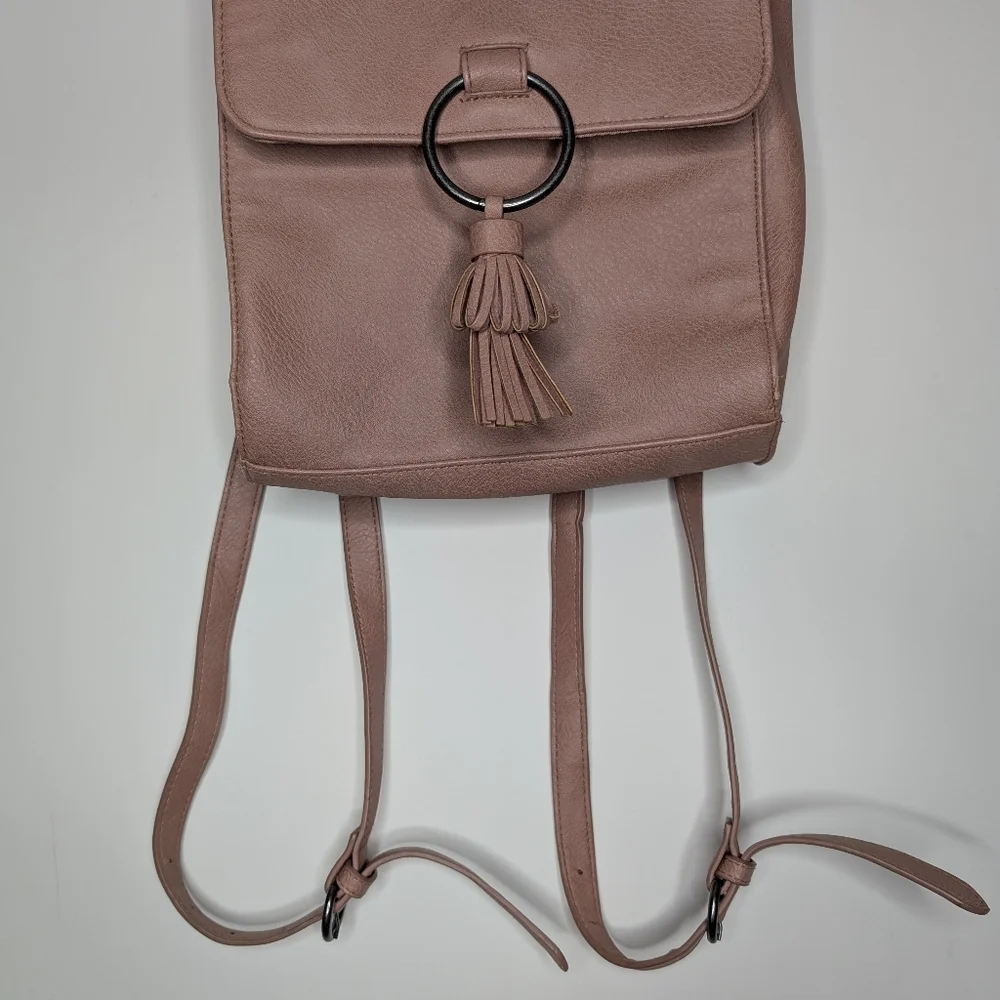 Universal Thread Women's Pink Blush Faux Leather Boho Mini Backpack with Tassle